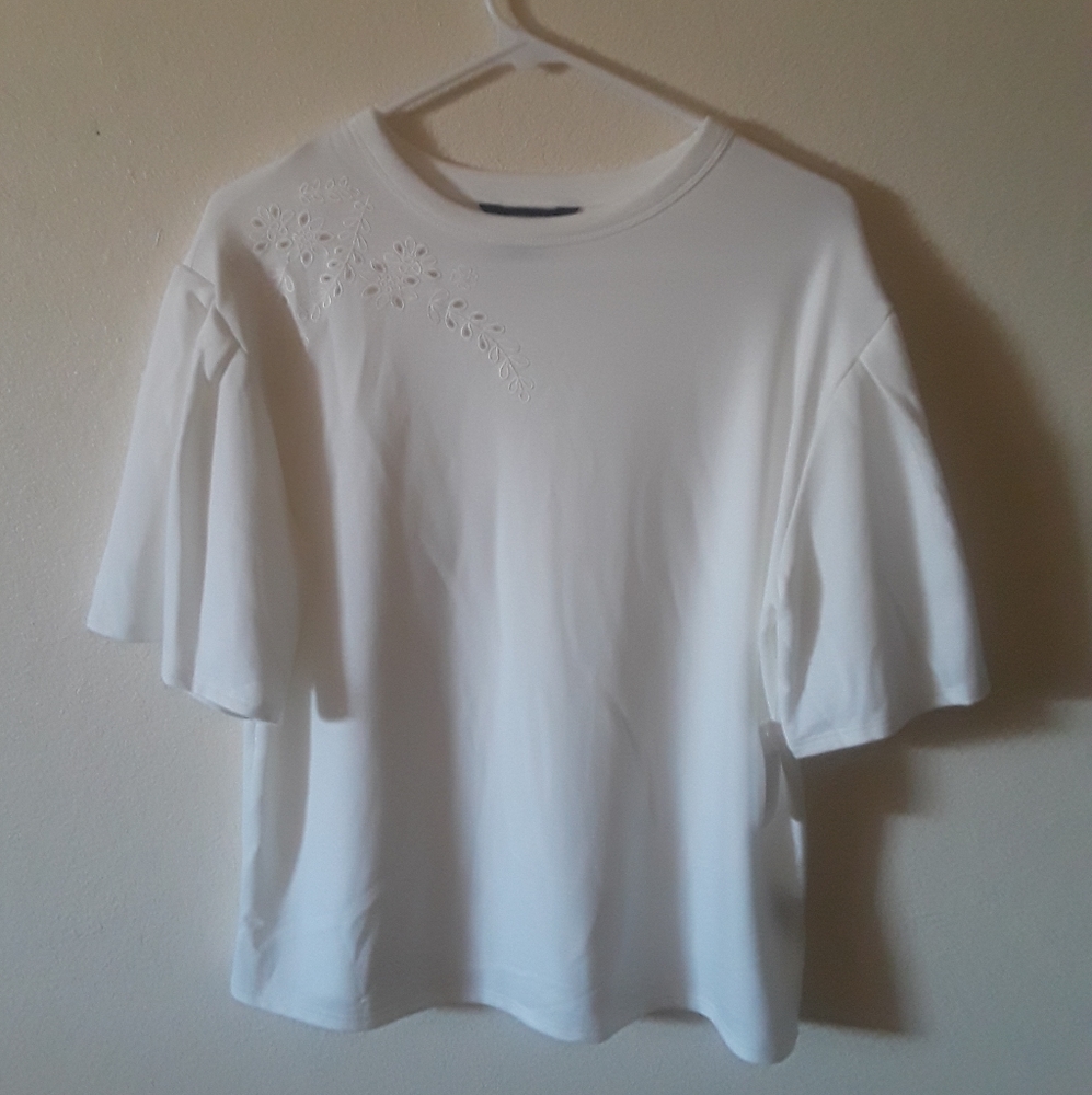 Embroidered White Box Top